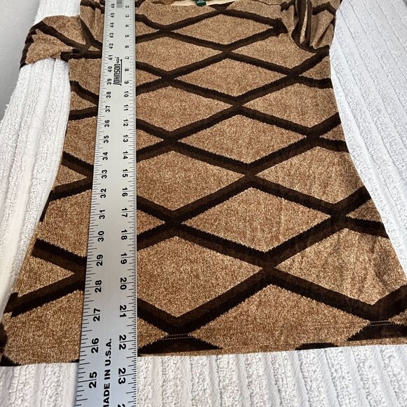 Lauren Ralph Lauren Petite Womens Geometric Print Knit Top PM Brown/Tan Stretch - Picture 7 of 7